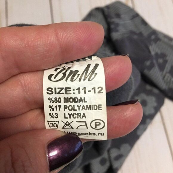 BnM Girls Gray Floral Patterned Modal Blend Crew Socks Size 11-12 - Picture 3 of 3